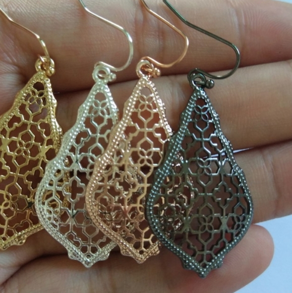 NEW Rose Gold Colored Filigree Drop Dangle Fish Hook Earrings - Picture 12 of 15